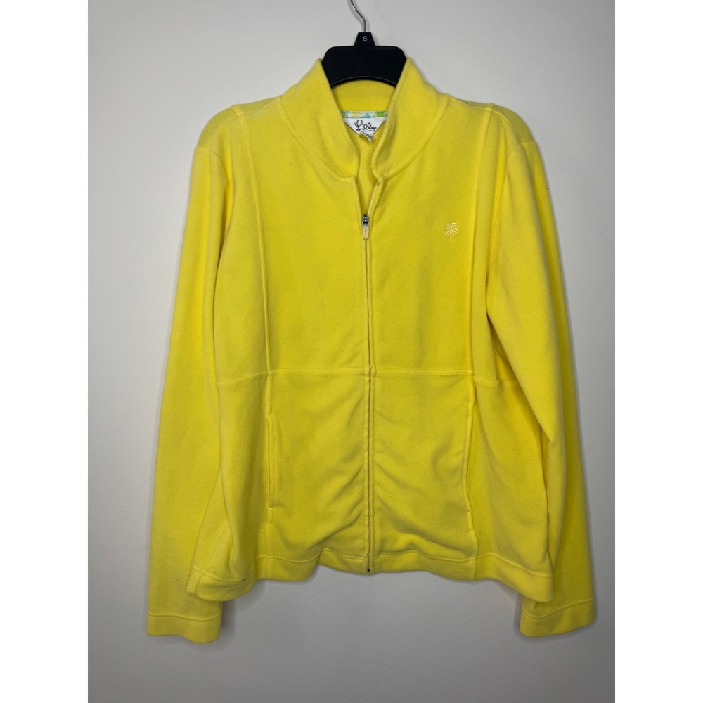 Lilly Pulitzer Womens XL Yellow Full Zip Fleece Jacket Palm Tree Logo Mock Neck